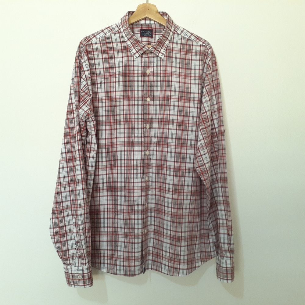 Untuckit Men's Plaid Button Up Contrast Cuffs  Shirt